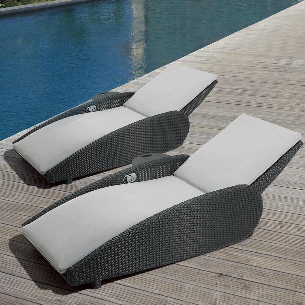Ove Decors Sevilla Oversized Reclining Aluminum Outdoor Lounge Chair With Sunbrella Gray Cushions 2 Pack