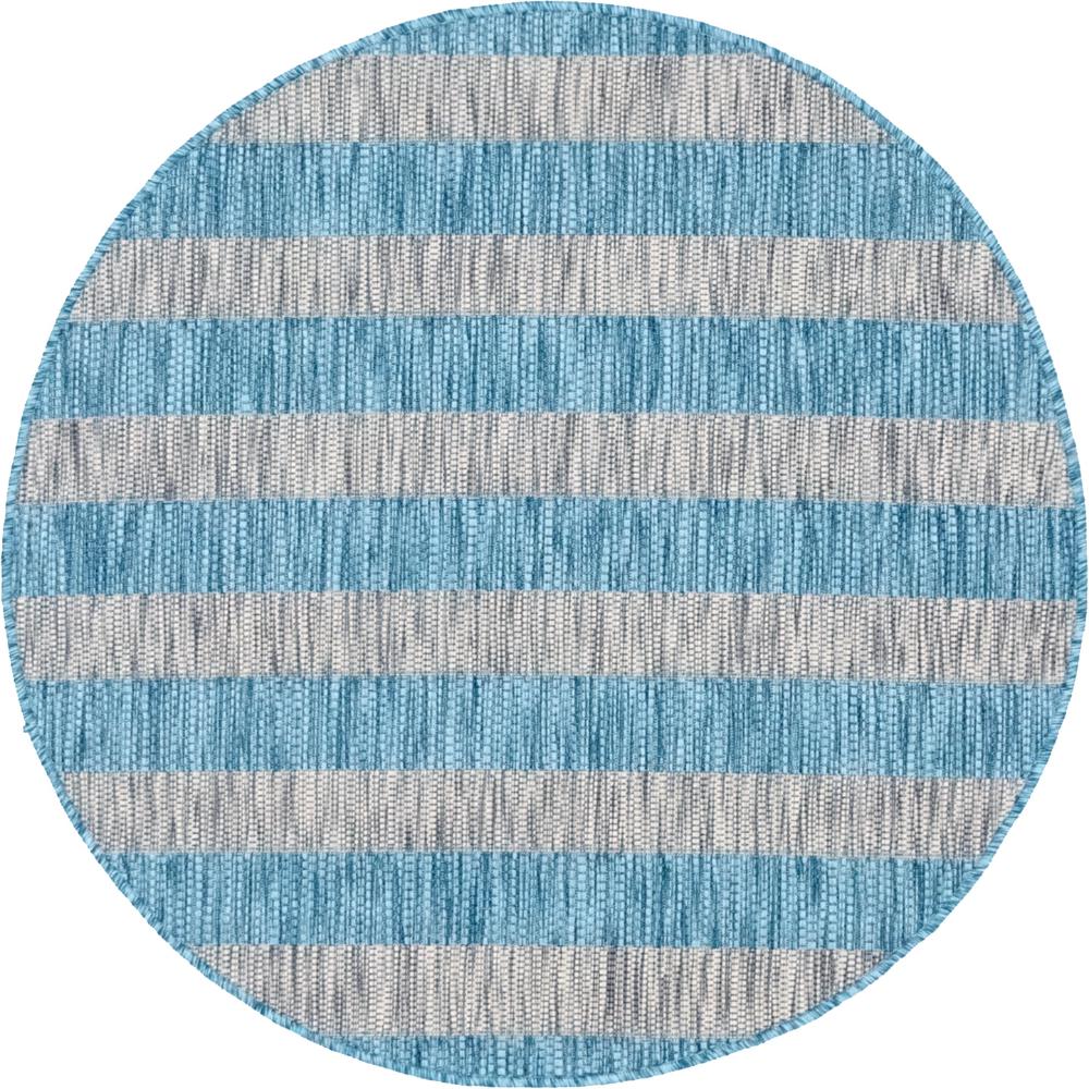 Unique Loom Outdoor Distressed Stripe Aqua Blue 4 Ft Round Area Rug Outdoor Distressed Stripe Aqua Blue 4 Ft Round Area Rug
