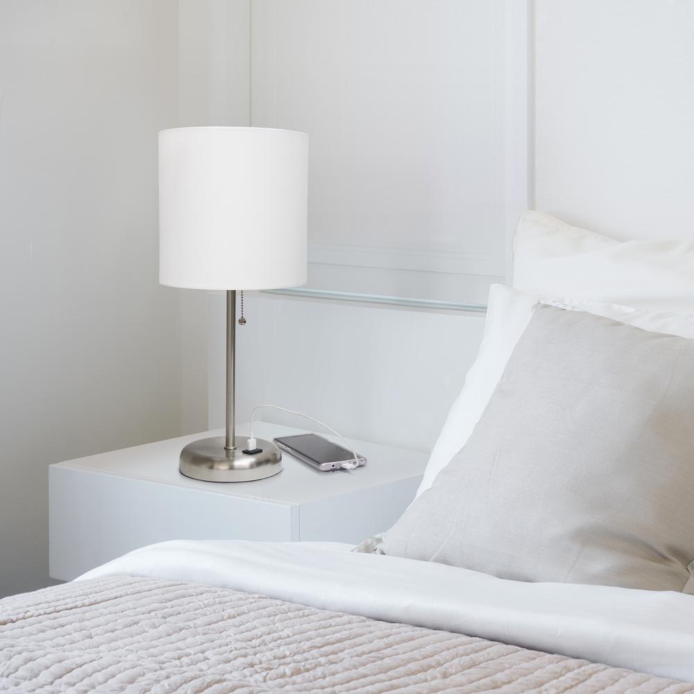 Limelights 19 5 In White Stick Lamp With Usb Charging Port And Fabric Shade