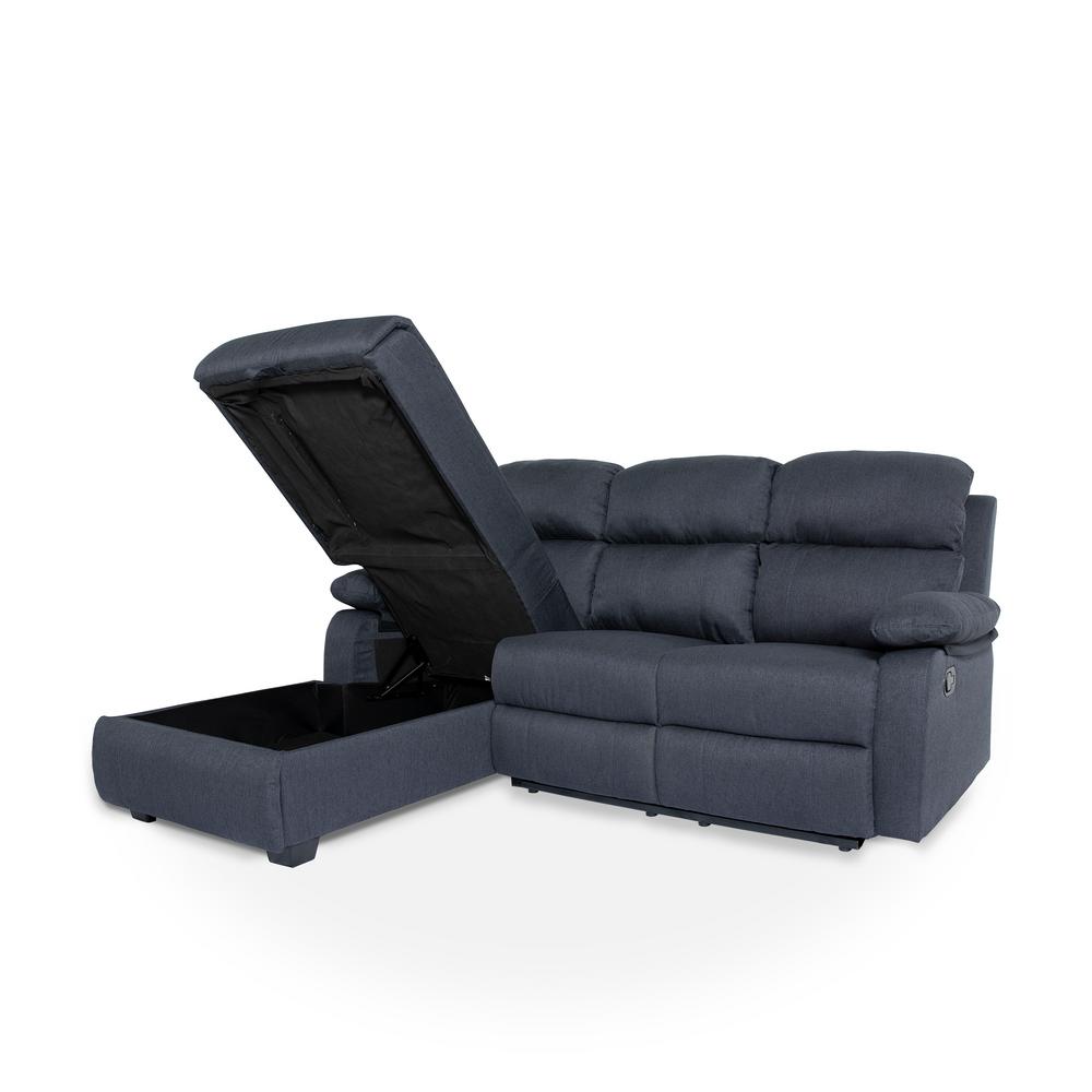 Ottomanson Recliner L Shaped Navy Blue Corner Sectional Sofa With