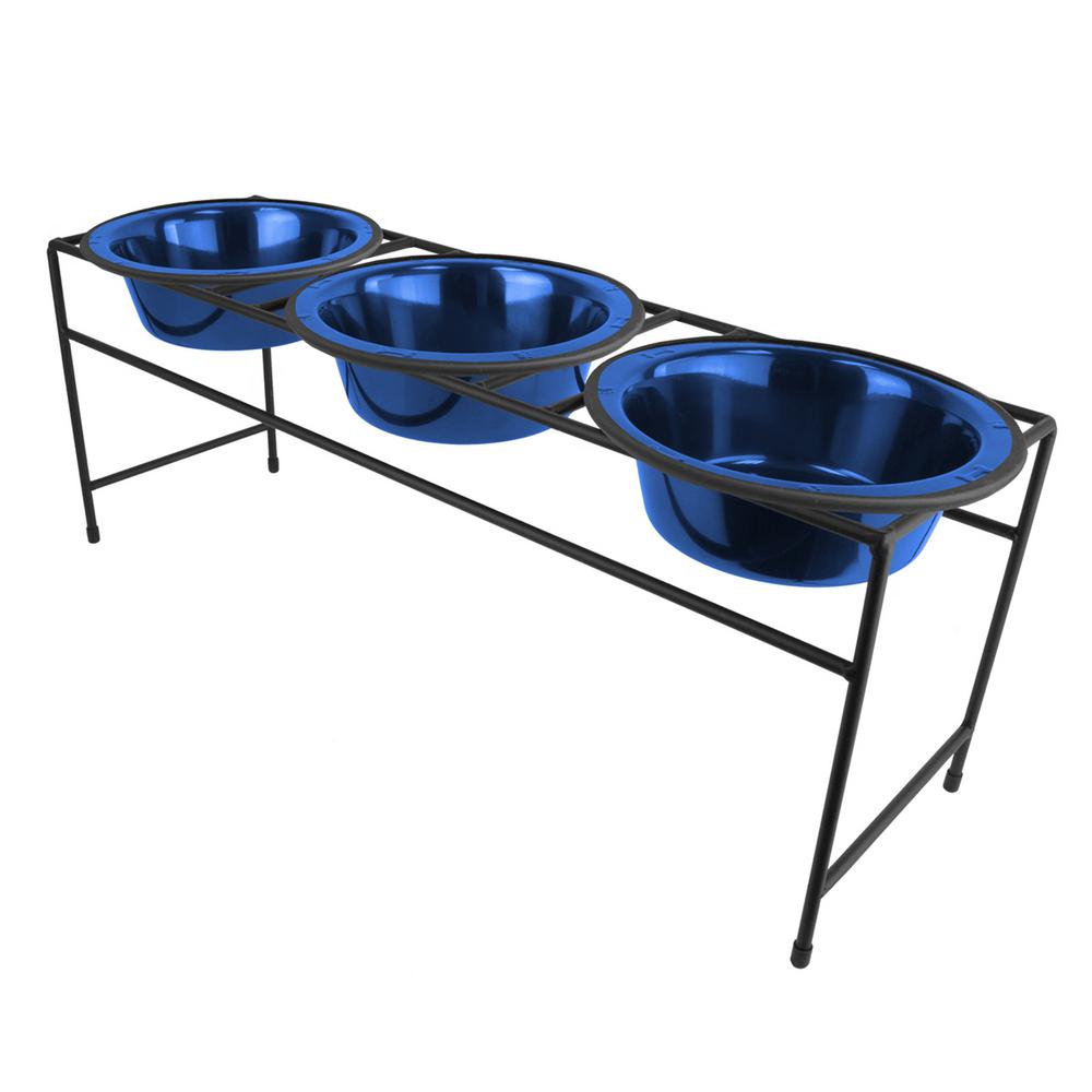 Platinum Pets 6.25 Cup Triple Modern Diner Feeder with Dog Bowls, Sapphire Bllue by Platinum Pets
