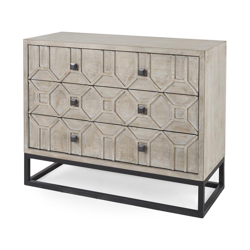 Mercana Genevieve I 39 in. L x 16 in. W Light Brown 3-Drawer Accent Cabinet