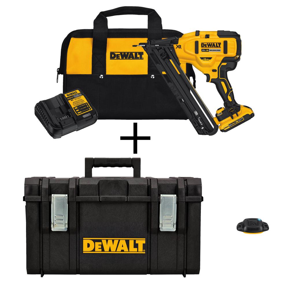 DEWALT 20-Volt MAX 15-Gauge Lithium-Ion Cordless Brad Nailer Kit w ...