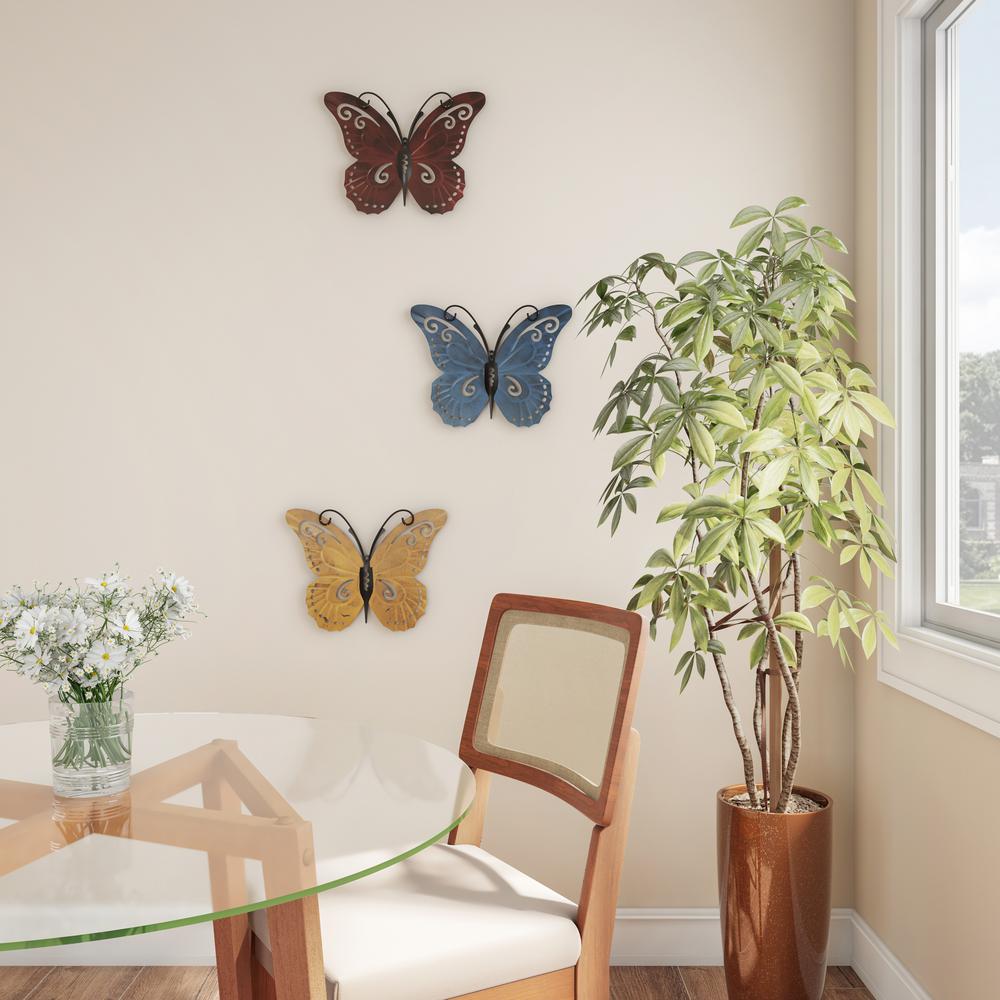 Metal Butterfly Wall Decor Colored Metal Butterflies Set Of Three Wall Art Pr Home Garden Wall Sculptures
