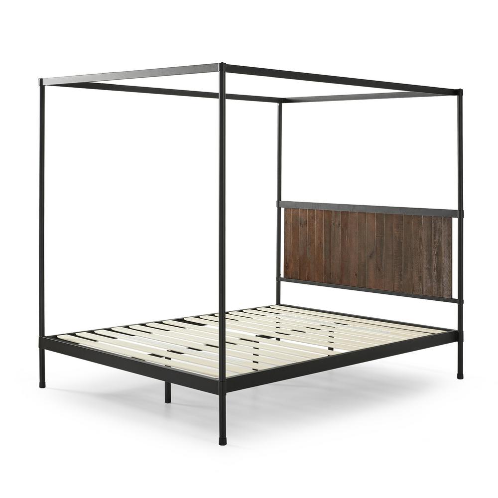 Zinus Wesley Brown Metal and Wood Queen Canopy Platform ...