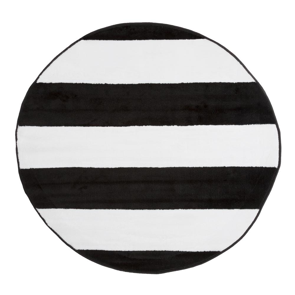 Lavish Home Bon Stripe Black And White 5 Ft X Round Area Rug