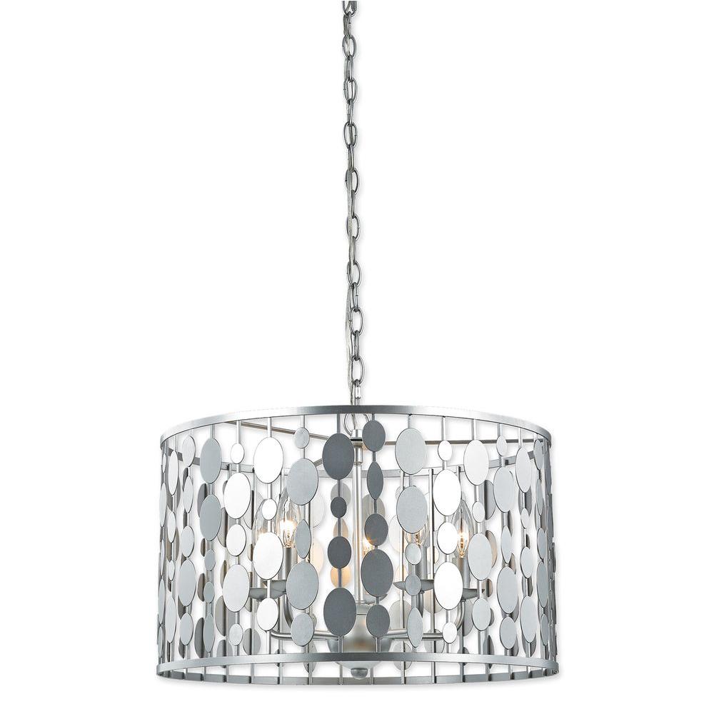Decor Living Eamon 5Light Painted Silver Pendant7505P098 The Home Depot