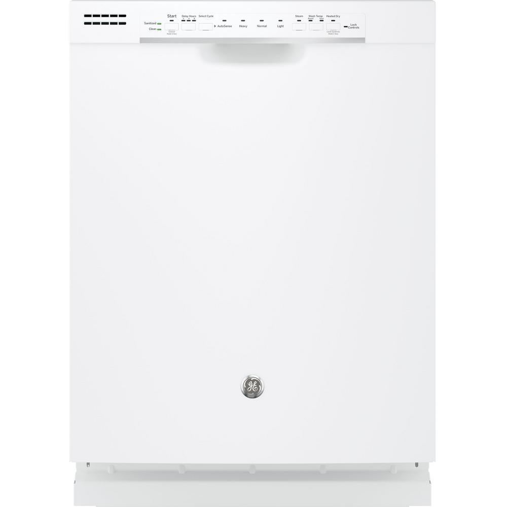 GE Front Control BuiltIn Tall Tub Dishwasher in White with Steam