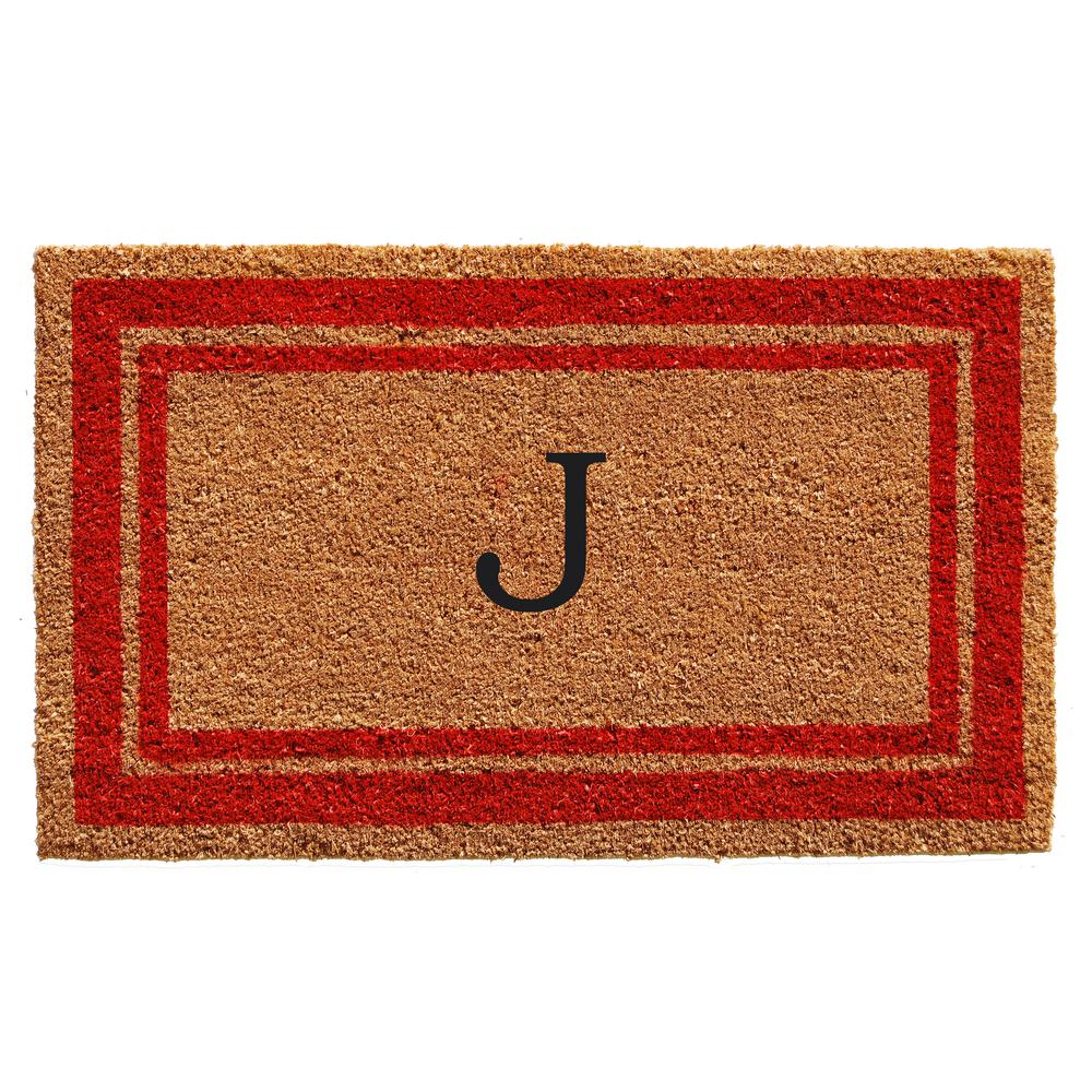 Home More Red Border Monogram Door Mat 18 In X 30 In Letter J