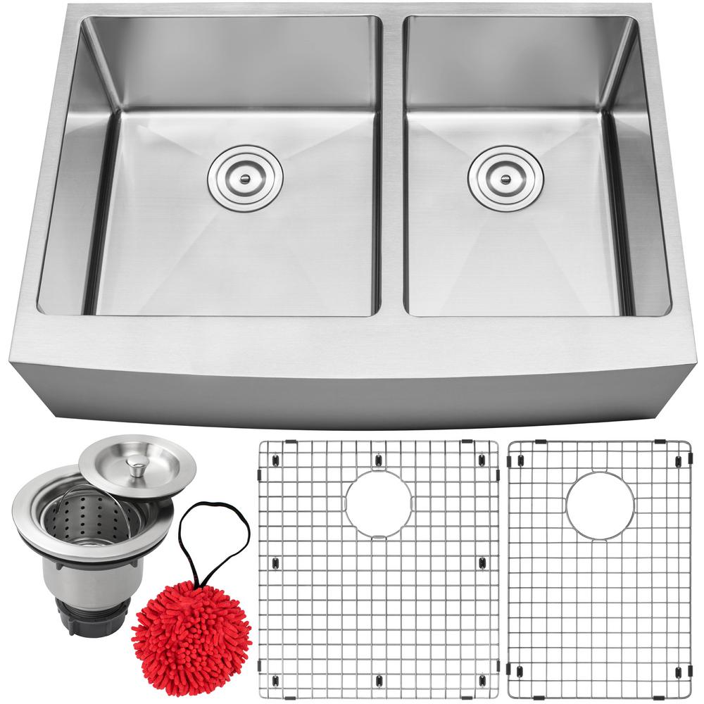 Ticor Bryce Farmhouse A Front 16 Gauge Stainless Steel 33 In Double Basin Kitchen Sink With Accessory Kit
