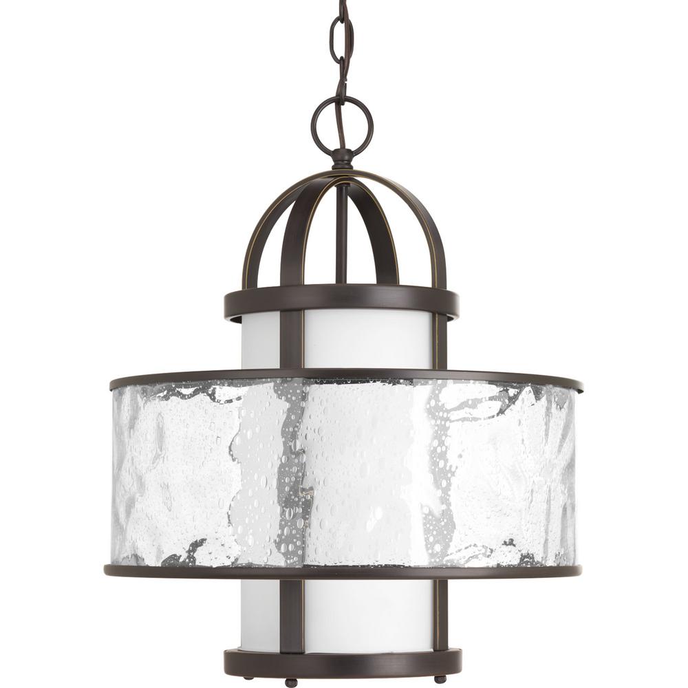Progress Lighting Bay Court Collection 1 Light Antique Bronze Large Foyer Pendant With Distressed Clear Glass