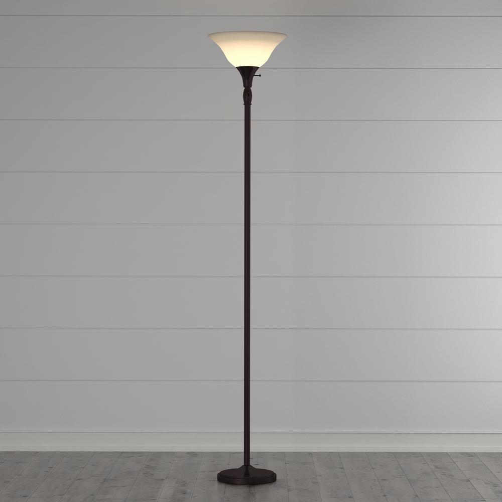 Hampton Bay 72 In Bronze Torchiere Floor Lamp With Alabaster