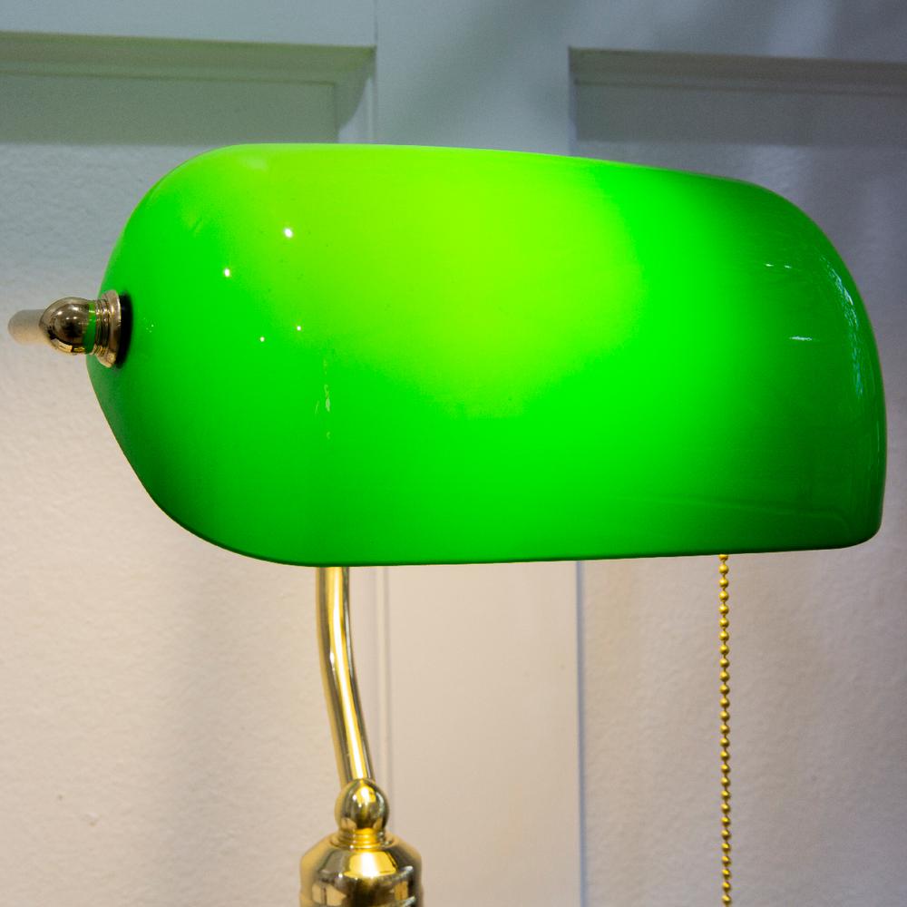 Brass Indoor Bankers Desk Lamp, Brass Desk Lamp With Green Glass Shade