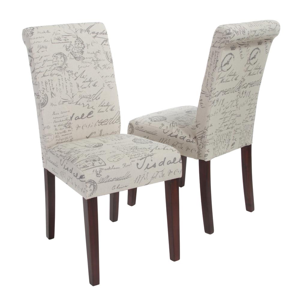 Noble House French Beige Linen Printed Dining Chair Set Of 2 French Beige Linen Printed Dining Chair Set Of 2