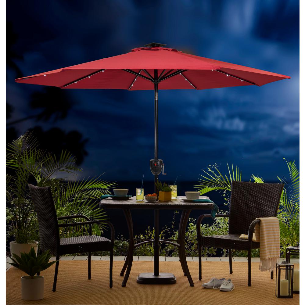 Sun Ray 9 Ft Bluetooth Speaker Solar Lighted Market Patio Umbrella In Scarlet 841041 The Home Depot