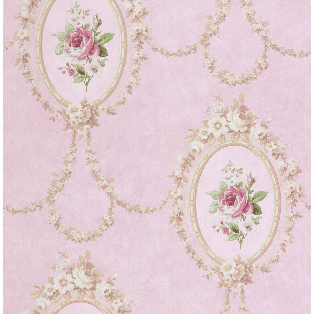 SK Filson Gabriella Pink Floral Cameo Wallpaper DE41400 - The Home Depot