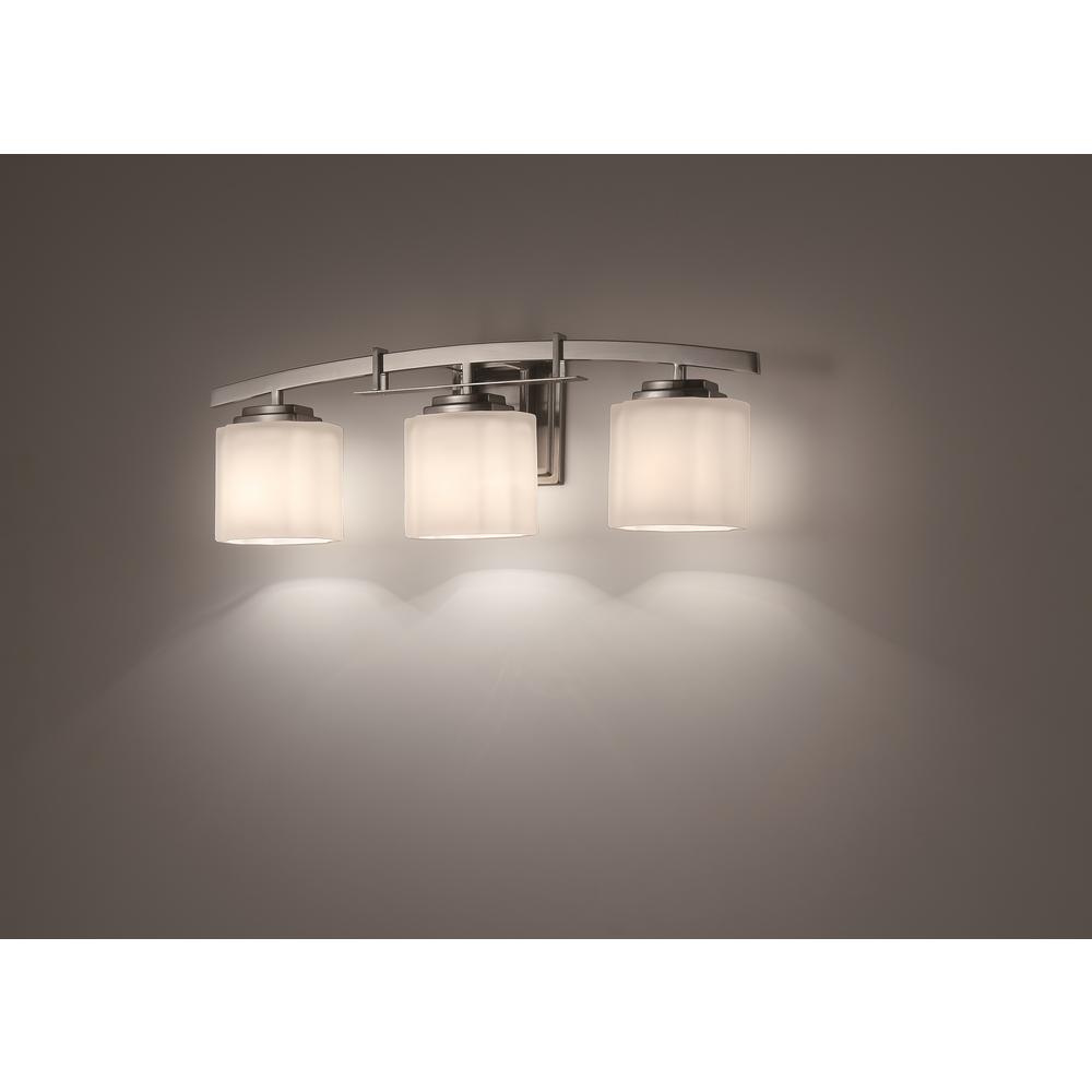 Hampton Bay Architecture 3 Light Brushed Nickel Vanity Light With Etched White Glass Shades 15041 The Home Depot