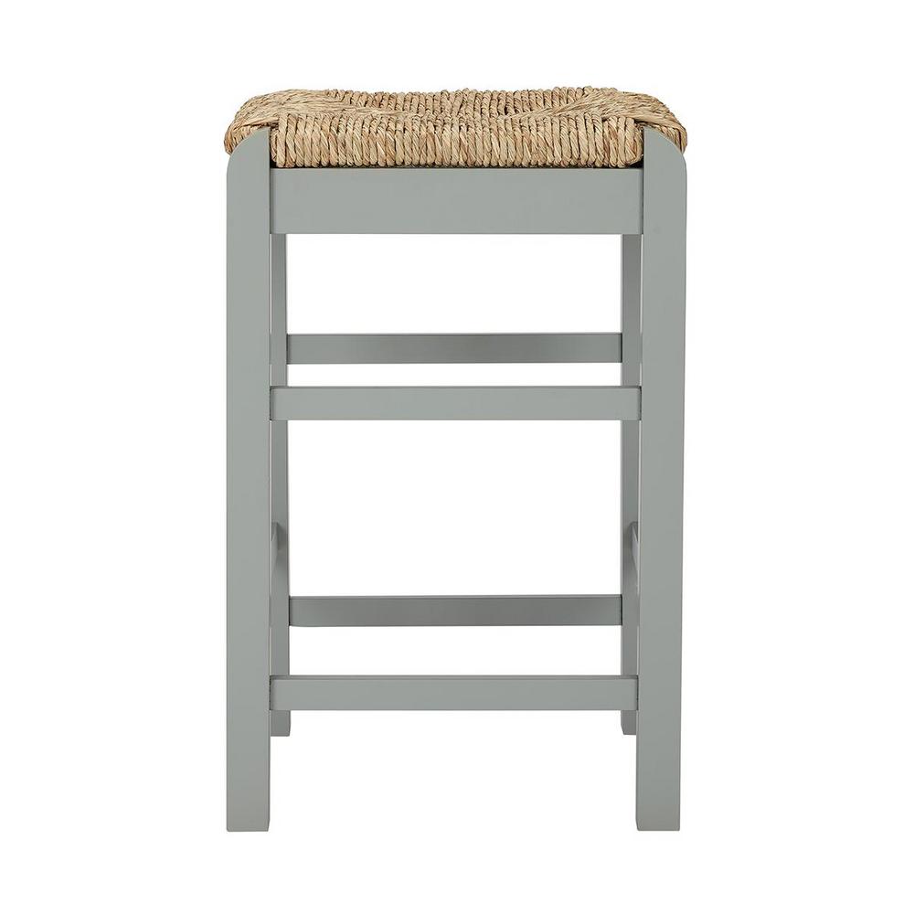 Home Decorators Collection Dorsey Willow Green Wood Backless Counter Stool with Rush Seat (16.54 in. W x 25.59 in. H), Beige/Willow Green