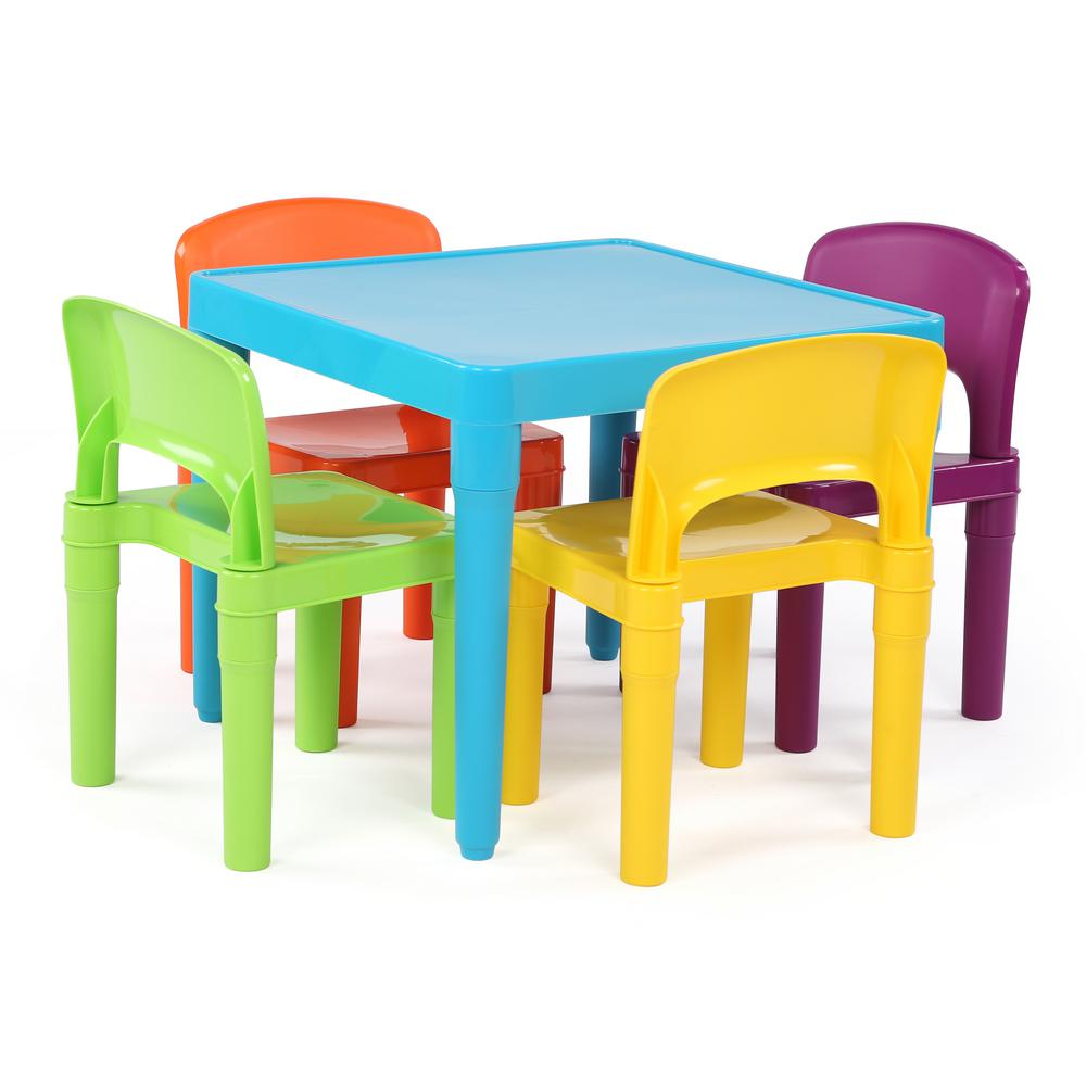 Vibrant Colors Tot Tutors Kids Plastic Table and 4 Chairs Set Renewed