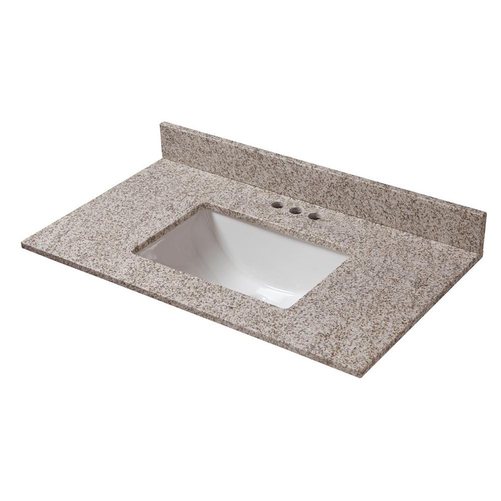 Cahaba 37 in. W x 19 in. D Granite Vanity Top in Golden Hill with White