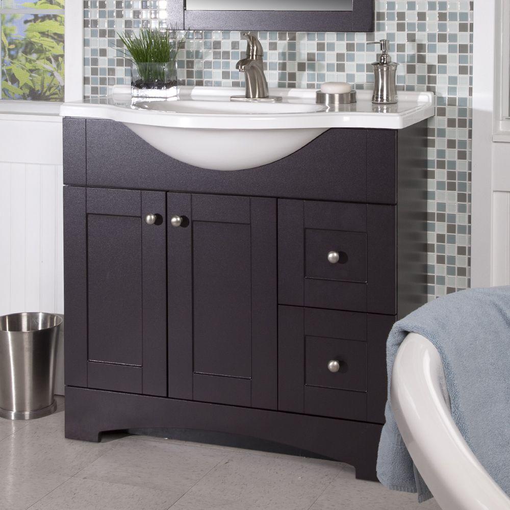 Glacier Bay Del Mar 37 In W X 36 In H X 19 In D Bathroom Vanity In Espresso With Cultured Marble White Vanity Top Dmsd36p2com E The Home Depot