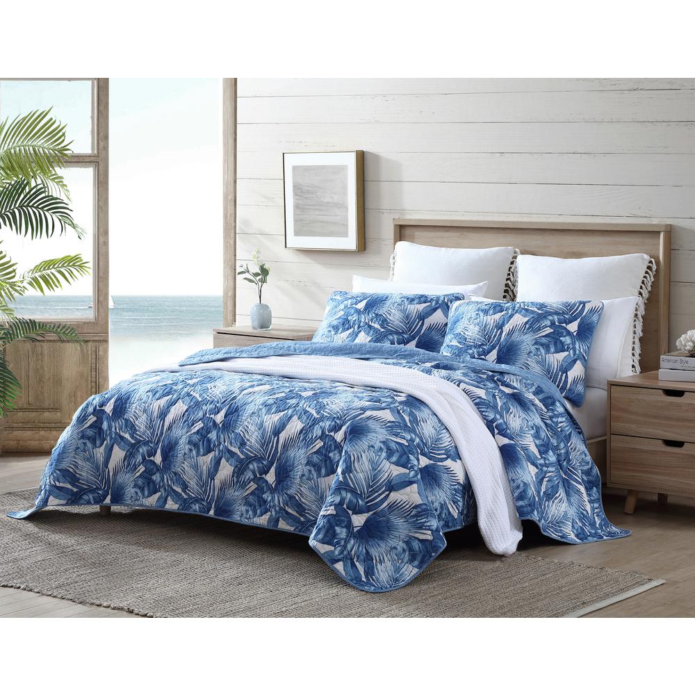 Tommy Bahama Royal Palm 3-Piece Blue Cotton Full/Queen Quilt/Sham Set ...