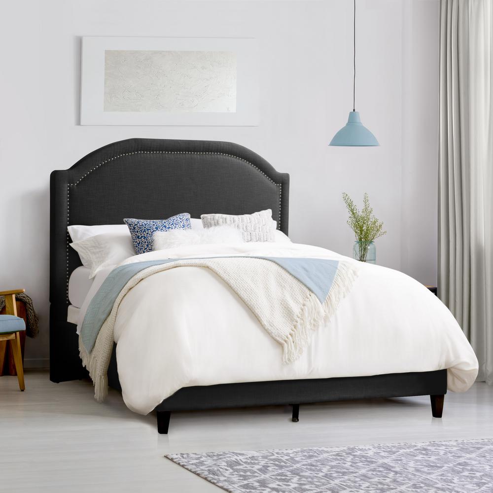 Corliving Florence Dark Grey Fabric Queen Bed Frame With Arched Headboard And Nailhead Trim Accents Flr 521 Q The Home Depot - Queen Bed Frame With Box Spring And Headboard Corliving Florence Dark Grey Fabric Queen Bed Frame With Arched Headboard And Nailhead Trim Accents Flr 521 Q The Home Depot - Queen Bed Frame With Box Spring And Headboard