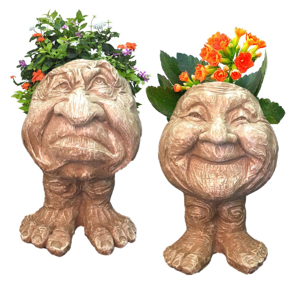 Homestyles Stone Wash Grumpy And Granny Joy The Muggly Face Statue Homestyles Stone Wash Grumpy And Granny Joy The Muggly Face Statue Planter Holds 5 In