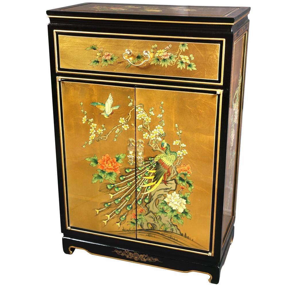 Oriental Furniture Gold Leaf Birds And Flowers Shoe Cabinet Lcq 36sc Oriental Furniture Gold Leaf Birds And Flowers Shoe Cabinet