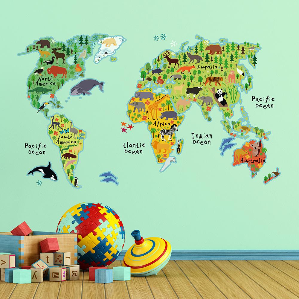 264 In X 37 In Kids World Map Wall Decal