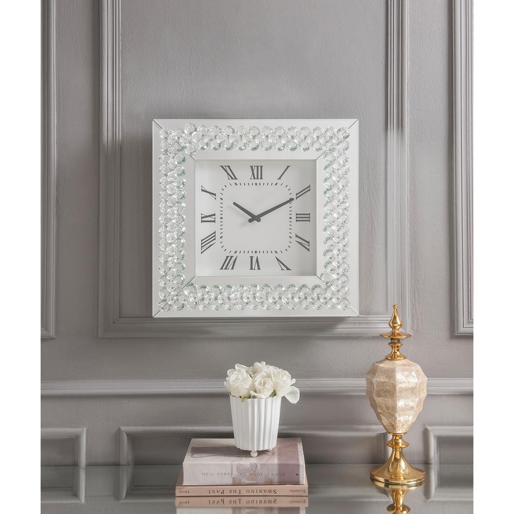Acme Furniture Lotus Mirrored And Faux Crystals Wall Clock 97044 Acme Furniture Lotus Mirrored And Faux Crystals Wall Clock