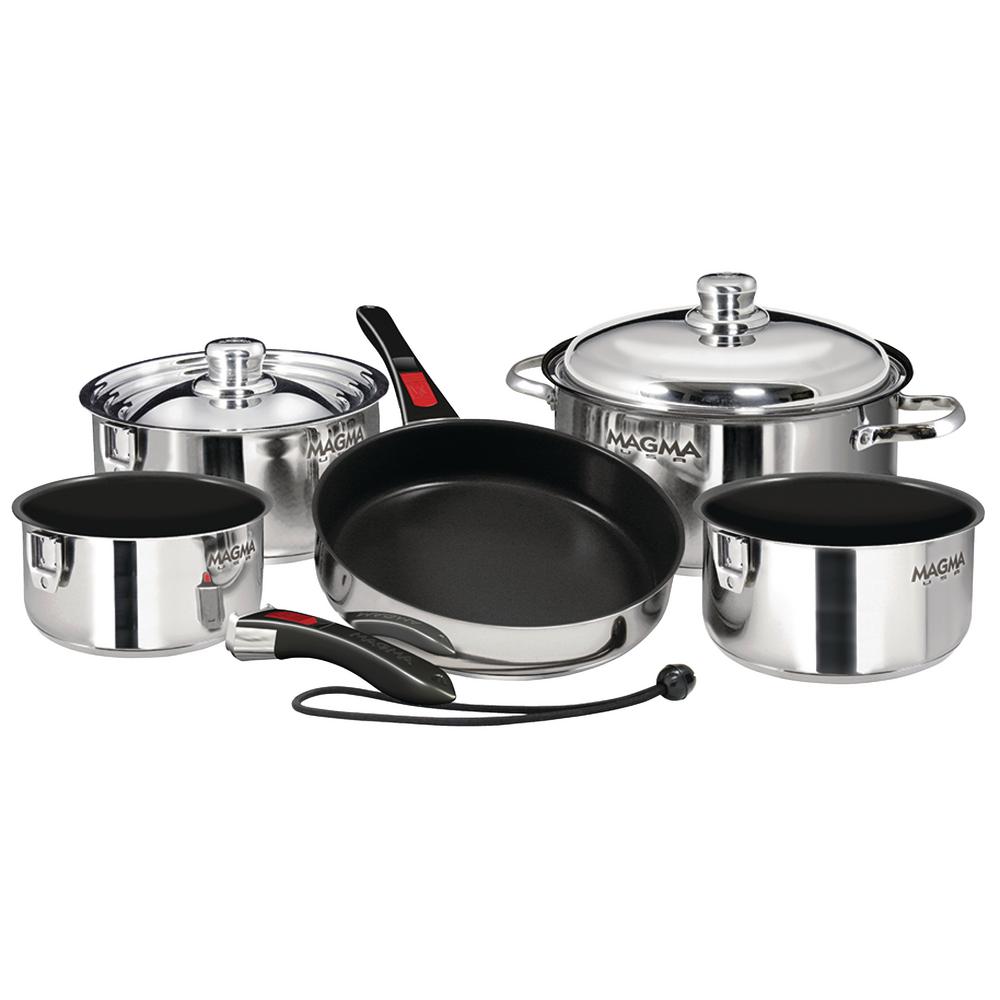 Magma Ceramica Non-Stick 10-Piece Induction Compatible Nesting Cookware Set in Stainless Steel 