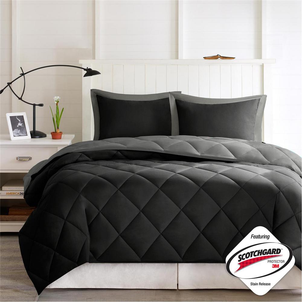 Madison Park Windsor 3 Piece Black Gray King 3m Scotchgard Diamond
