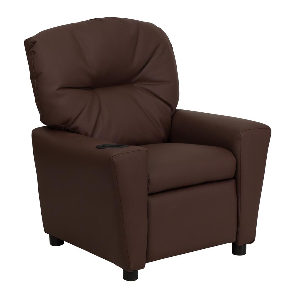 Flash Furniture Contemporary Brown Leather Kids Recliner With Cup