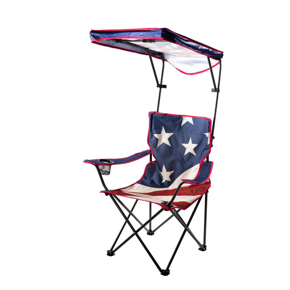 Quik Shade Us Flag Folding Camp Chair With Adjustable Sun Shade