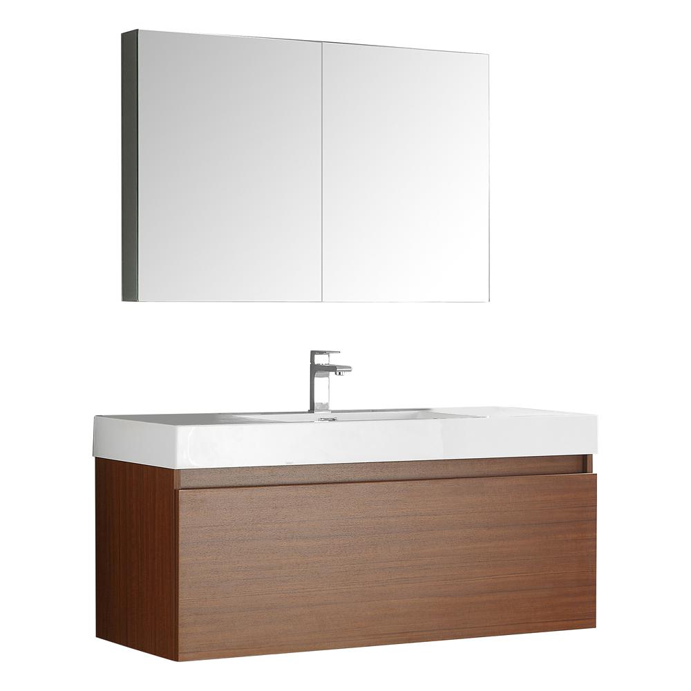 Fresca Mezzo 48 in. Vanity in Teak with Acrylic Vanity Top in White