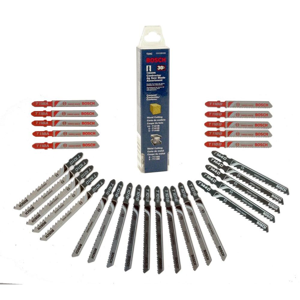 Bosch TShank Jig Saw Blade Set for Cutting Wood and Metal (30Piece