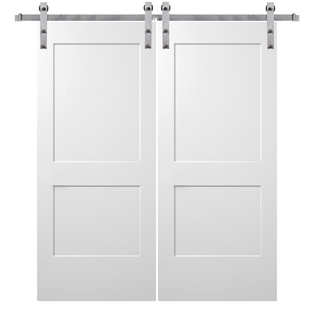 2 Panel Barn Doors Interior Closet The Home Depot 64 In X 80 Smooth Monroe Primed Composite Double Barn Door With Stainless