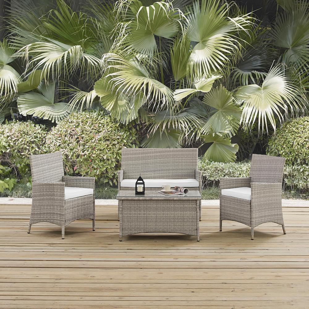 Modway Bridge 4 Piece Wicker Outdoor Patio Conversation Set In Light Modway Bridge 4 Piece Wicker Outdoor Patio Conversation Set In Light Gray With White Cushions