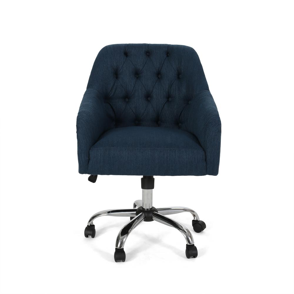 Unbranded Channeled Navy Blue and Silver Velvet Swivel Office Chair ...