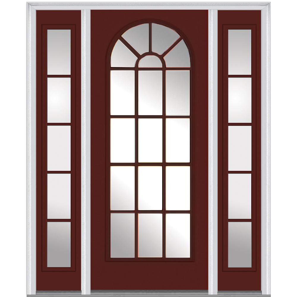 Mmi Door 64 In X 80 Classic Left Hand Full Lite Round Top Clear Painted Fiberglass Smooth Prehung Front With Sidelites