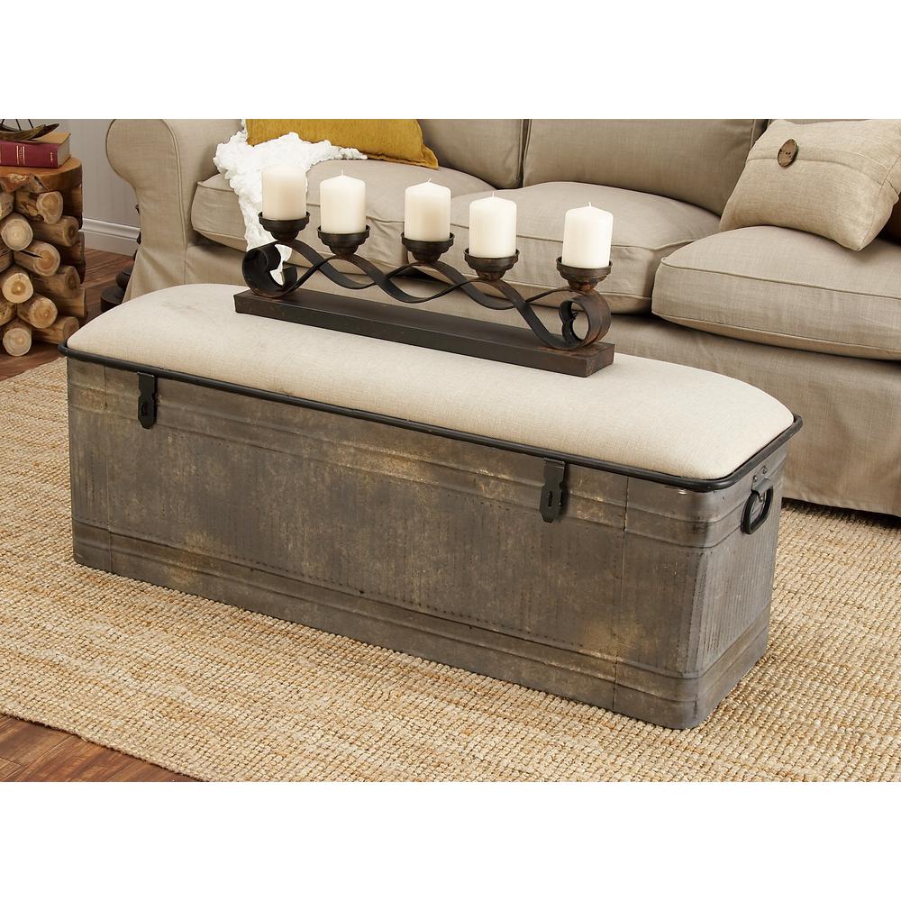 Litton Lane 50 In X 18 Horse Watering Trough Inspired Silver Gray Iron Storage Bench W Beige Cotton Seat 60966 The Home Depot - Water Trough Coffee Table Litton Lane 50 In X 18 Horse Watering Trough Inspired Silver Gray Iron Storage Bench W Beige Cotton Seat 60966 The Home Depot - Water Trough Coffee Table