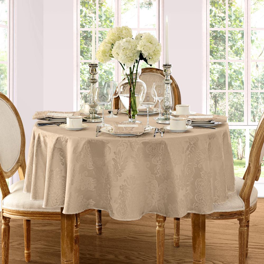 Elrene 70 In Round Beige Barcelona Damask Fabric Tablecloth Round Beige Elrene Barcelona Damask Fabric Tablecloth