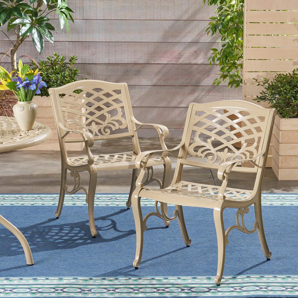 Noble House Phoenix Sand Armed Aluminum Outdoor Lounge Chairs 2