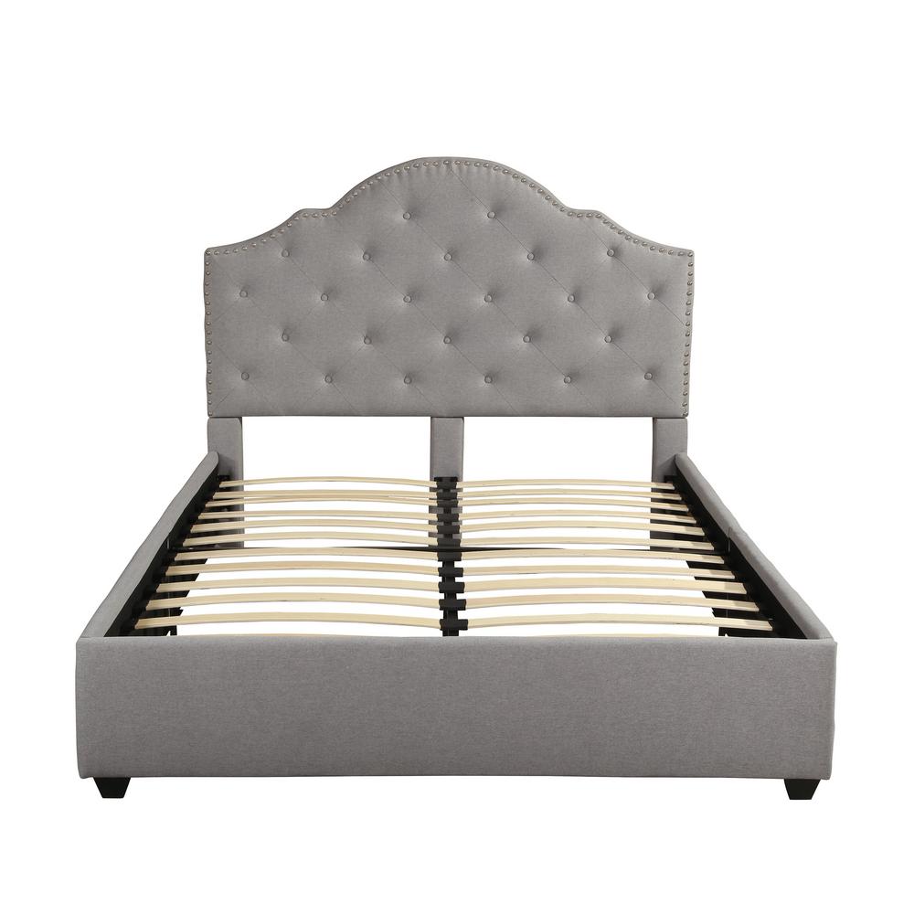Noble House Cordeaux Queen Size Light Gray Fully Upholstered Bed 