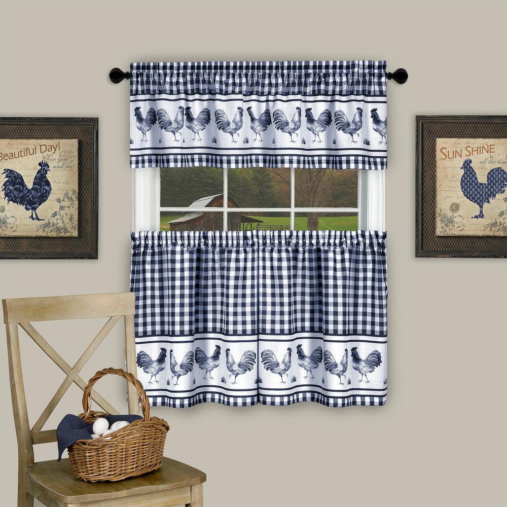 Achim Barnyard Navy Polyester Tier And Valance Curtain Set 58 In
