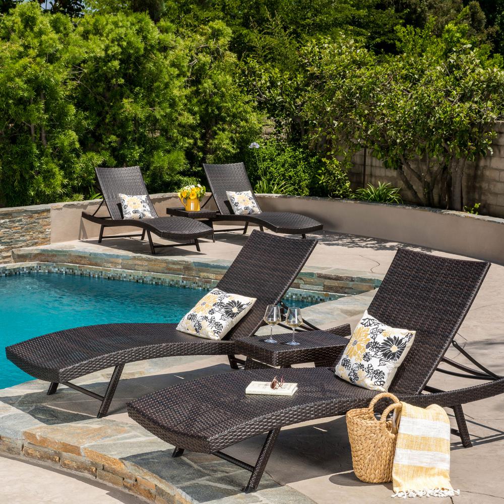 Noble House Kauai Multi-Brown 6-Piece Wicker Outdoor Chaise Lounge-7651