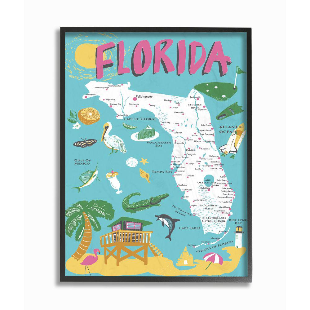 The Stupell Home Decor Collection 16 In X 20 In Florida Teal Blue And Pink Illustrated Scenic Map Poster By Vestiges Framed Wall Art Cw 1511 Fr 16x20 The Home Depot