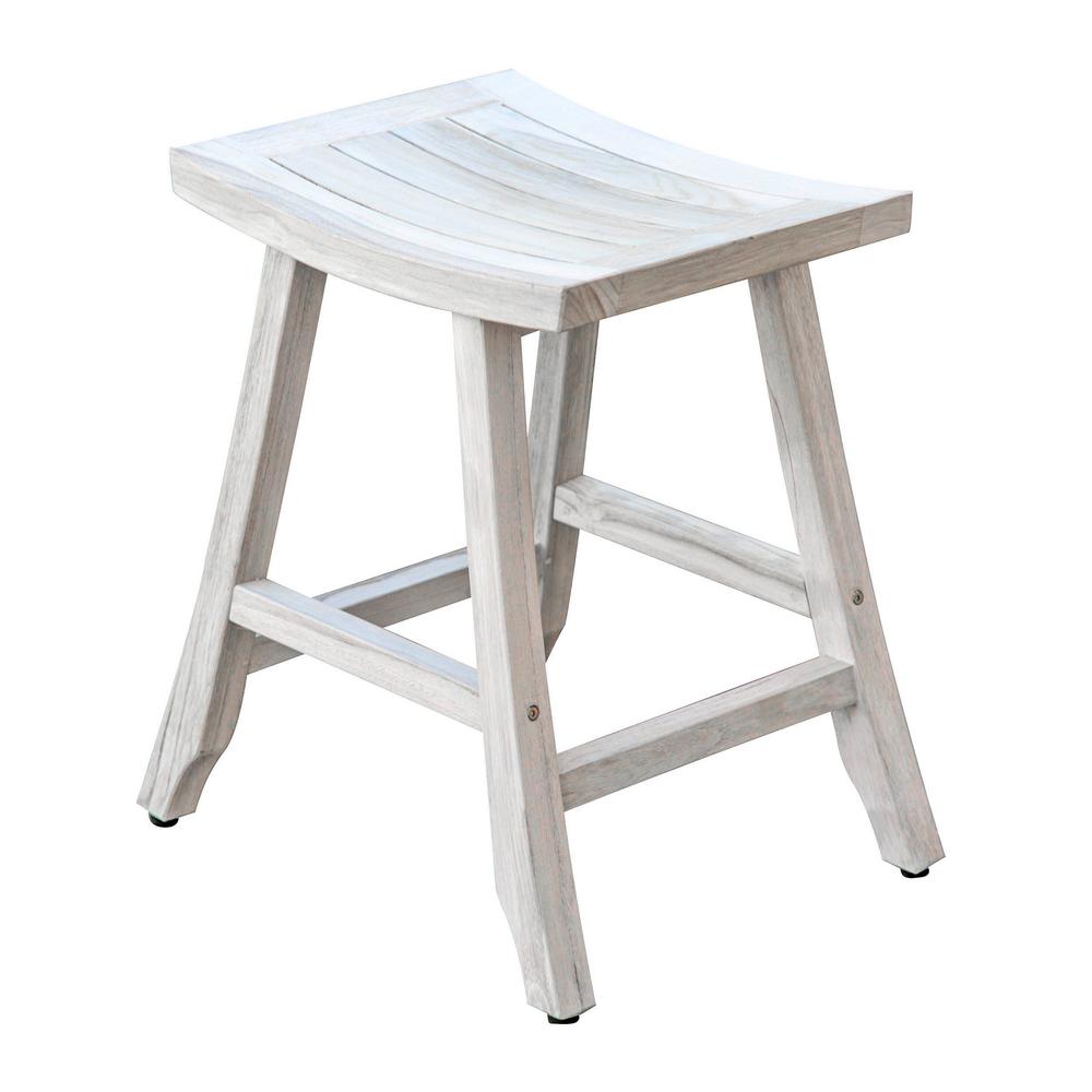 Coastal Vogue Satori 24 In H Teak Counter Stool In Rustic White Ww1250 The Home Depot