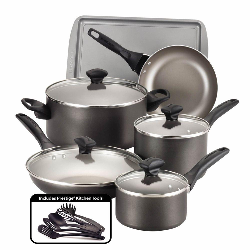 Farberware 15-Piece Pewter Cookware Set with Lids-21896 - The Home Depot